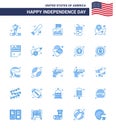 Set of 25 Vector Blues on 4th July USA Independence Day such as juice; alcohol; sports; usa; independence