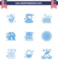 Set of 9 Vector Blues on 4th July USA Independence Day such as kids; circus; drum; usa; elephent