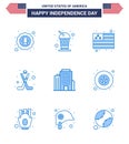 Set of 9 Vector Blues on 4th July USA Independence Day such as office; sport; soda; ice; american