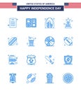 Set of 16 Vector Blues on 4th July USA Independence Day such as states; american; building; trophy; achievement