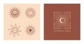 Set of vector bohemian logo design templates with moon, sun and sunburst Royalty Free Stock Photo