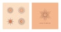 Set of vector bohemian logo design templates with sun and sunburst Royalty Free Stock Photo