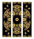 Set of vector bookmarks. Abstract round mandala on black background.