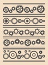 Set of vector seamless borders with gears - various cogwheels Royalty Free Stock Photo