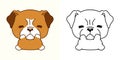 Set Vector Boxer Puppy Multicolored and Black and White. Kawaii Clip Art Dog.