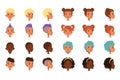 Set of vector boys head faces with different hairstyles. Punk mohawk, dreadlocks, classical and trendy hipster haircut