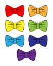 Set of vector bright bows. multicolored bow drawing with contour. for decoration and design. costume butterfly rainbow colored. ch Royalty Free Stock Photo