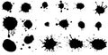Set of vector brushes. Mega pack set of different brush strokes: black ink splatter