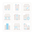 Set of vector building icons and concepts in mono thin line style Royalty Free Stock Photo
