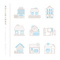 Set of vector buildings icons and concepts in mono thin line style