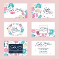 Set of vector business card templates. Hand drawn abstract shapes with different textures, spots and decorative elements
