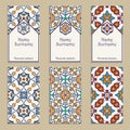 Set of vector business card templates. Portuguese, Moroccan, Azulejo, Arabic, asian ornaments