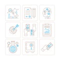 Set of vector business or finance icons and concepts in mono thin line style Royalty Free Stock Photo