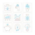 Set of vector business or finance icons and concepts in mono thin line style Royalty Free Stock Photo