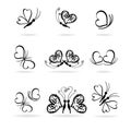 Set of vector butterflies and hearts