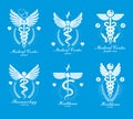 Set of vector Caduceus logotypes can be used in cardiology.