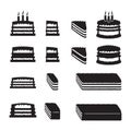 Set of vector cakes with slices