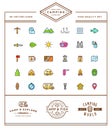 Set of Vector Camping Camp Elements and Outdoor Activity Icons Royalty Free Stock Photo