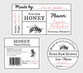 Set of vector card templates with honey bee - lid, front and back labels Royalty Free Stock Photo