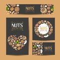 Set of vector cards with nuts and seeds