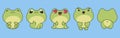 Set of Vector Cartoon Animal Illustrations. Collection of Kawaii Isolated Frog Art for Stickers, Prints for Clothes