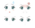 Set of Vector Cartoon Anime Style Expressions. Anime girl in japanese. Anime style, drawn vector illustration. Sketch. Royalty Free Stock Photo