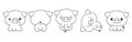 Set of Vector Cartoon Baby Farm Animal Coloring Page. Collection of Kawaii Isolated Piggy Outline for Stickers, Baby