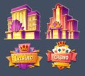 Icons of casino buildings and retro signboards Royalty Free Stock Photo