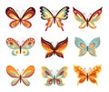 Set of vector cartoon butterflies. Various shapes of wings of butterfly and decoration on them