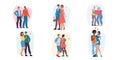 Flat cartoon lover characters couples set,Valentine Day greeting card vector illustration concept Royalty Free Stock Photo