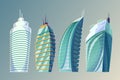 Set vector cartoon illustration of an abstract urban large modern buildings.