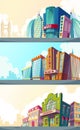 Set vector cartoon illustration of an urban landscape with the buildings of old and modern cinemas. Royalty Free Stock Photo