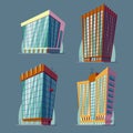 Set vector cartoon illustration of an urban large modern buildings.