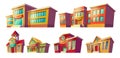 Set of vector cartoon illustrations cartoon of various color old, retro and modern educational institutions, schools. Royalty Free Stock Photo