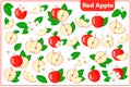 Set of vector cartoon illustrations with Red apple exotic fruits, flowers and leaves isolated on white background Royalty Free Stock Photo