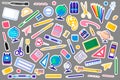 Set of vector cartoon illustrations with school bags and backpacks on white background Royalty Free Stock Photo