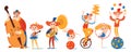 Set of vector cartoon musicians and circus characters
