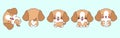 Set of Vector Cartoon Pet Illustrations. Collection of Kawaii Isolated Beagle Dog Art for Stickers, Prints for Clothes Royalty Free Stock Photo