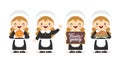 Set of vector cartoon pilgrim girl Royalty Free Stock Photo