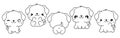 Set of Vector Cartoon Rottweiler Dog Coloring Page. Collection of Kawaii Isolated Dog Outline for Stickers, Baby Shower