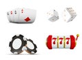 The set of vector casino elements or icons including playing cards, chips, dice and slot machine with lucky sevens Royalty Free Stock Photo