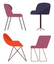 Set of vector chairs of different colors and shapes. Cartoon flat illustration furniture element