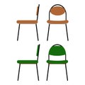 Set of vector chairs for office work side and front view with brown and green colors. Cartoon flat illustration Royalty Free Stock Photo