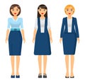 Set of businesswomen with different haircuts, women in office suit, dress, shirt and skirt, dresscode