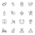 Set of vector childhood and pregnancy line icons isolated