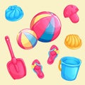 Set of vector children beach items. g