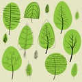 Set of vector childrens sketches of trees symbols. Vector