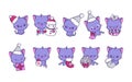 Set of Vector Christmas Cat. Collection of Kawaii Isolated Christmas Pet Art for Stickers.