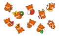 Set of Vector Christmas Red Cat . Collection of Kawaii Isolated Christmas Pet Art for Stickers. Royalty Free Stock Photo