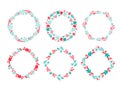 Set of vector Christmas Scandinavian Hand Drawn wreath red and blue Floral Winter Design Elements isolated on white Royalty Free Stock Photo